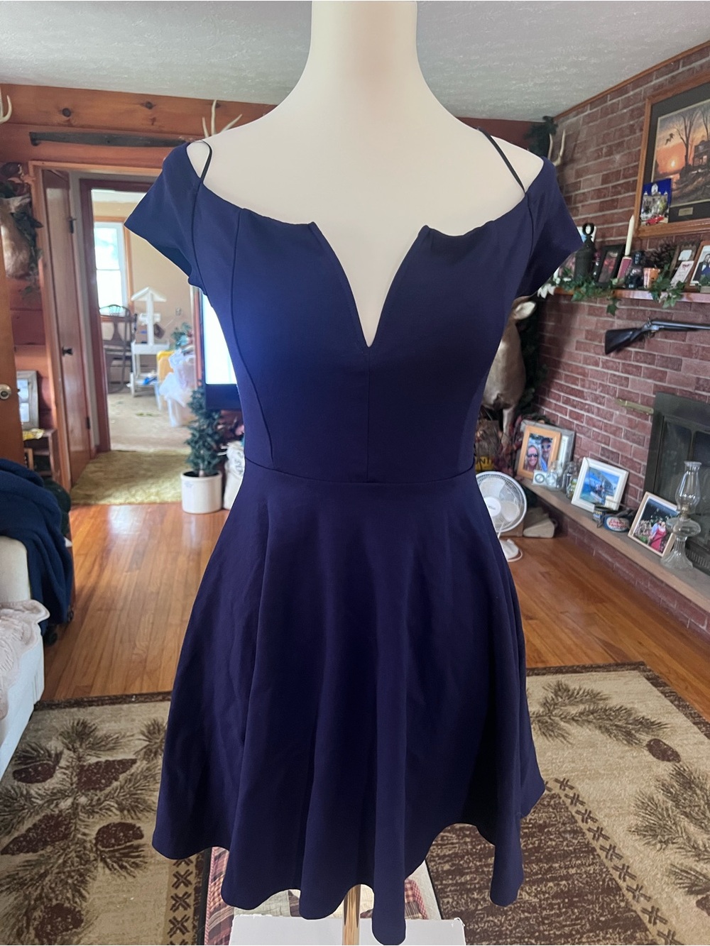 Windsor Off the -Shoulder Navy Fit & Flare Dress